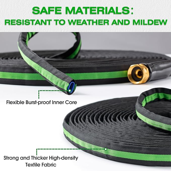 15FT Lightweight Super Flexible Garden Hose - Kink-Free, Non-Expanding, Easy Storage for Yard Lawn Outdoor Use (Black-Green)