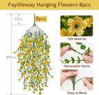 Artificial Hanging Flowers for Outdoors Spring Summer Decoration, 8PCS UV Resistant Silk Fake Hanging Plants for Patio Porch Front Yard Window Garden Indoor Decor(Yellow,8PCS)