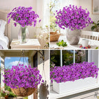 Ouddy Decor 24 Bundles Artificial Flowers for Outdoors Fake Silk Flowers UV Resistant Faux Plastic Plants for Indoor Outdoor Vase Box Garden Porch Window Box Home Spring Summer Decor, Purple