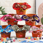 Sliner 6 Set Cute Face Flower Pot Head Planter Funny Plant Pots Painting Kit Include Glasses Silk Scarf Acrylic Paint Glasses Flower Sister Planter Easter Adults Art Painting Spring DIY Crafts