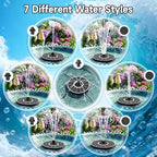 Yzert Solar Fountain, 3-Level Adjustable Water Height, 3.5W Glass Powerful Outdoor Fountain Pump with Rotating Rods & 7 Nozzles for Bird Bath, Garden, Pond, Patio, Flower Pot (2026 Model,White)