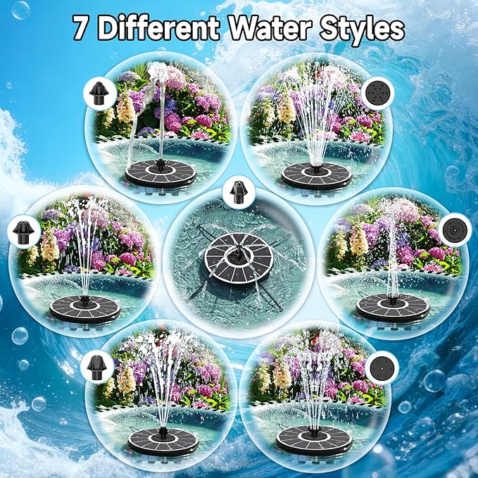 Yzert Solar Fountain, 3-Level Adjustable Water Height, 3.5W Glass Powerful Outdoor Fountain Pump with Rotating Rods & 7 Nozzles for Bird Bath, Garden, Pond, Patio, Flower Pot (2026 Model,White)