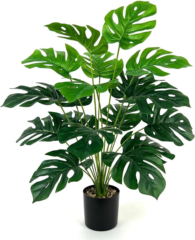 28" Artificial Monstera Faux Plant, Large Tall Indoor/Outdoor Floor Décor
