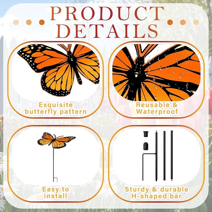 Novabright Metal Butterfly Pattern Plant Umbrellas 14 x 23.6 Inch Small Outdoor Plant Shade Butterfly Design Garden Umbrella for Flower Shade Cover Sunshade Disk Outdoor for Potted Decor