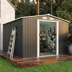 10x8 Metal Storage Shed Outdoor Steel Garden Tool Shed with Sliding Door, Large Utility Shed, Metal Shed for Backyard, Patio, Yard Lawn, Grey