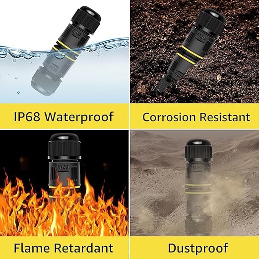 Junction Box Outdoor Waterproof Electrical Cable Connector,NineLeaf 12PK 3-PIN M20 Extension Electrical Cable Protector for Cable Diameter Ø5-12mm,for Outdoor Road Landscape Lights,External Cord Boxes