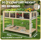 Raised Garden Bed Outdoor with Shelf, 43.7''x23.2''x30.7''Wood Planter Box with Transparent Window, Drainage Holes, Liner, Garden Beds Flower Stand for Balcony Kitchen, Gift for Gardening