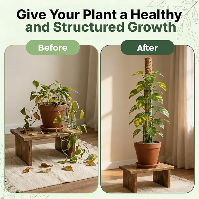 4 Pack 16" Moss Pole Monstera Plant Support - Stackable up to 48" - Plant Stakes for Indoor Climbing Plants Potted - Tall Coco Coir Pole Sticks & Accessories for Monstera, Pothos & Philodendron