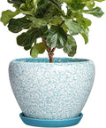 Ceramic Flower Pots - 10 Inch Ceramic Planter with Drainage Hole and Tray, Large Planters for Indoor Outdoor Plants, Decorative Planter, Living Room Decor, Plant Lover Gifts, Crackle Blue