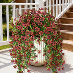 Artificial Fake Hanging Flowers Plants for Outdoor Summer Decoration,2 PCS Faux Silk Daisy with Eucalyptus Leaves,UV Resistant Look Real for Outside Home Indoor Planter Porch Patio Balcony Yard Decor