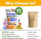 HOME GROWN Premium Wildflower Seeds 89,000+ Count - 23 Non-GMO Native Varieties for Bees, Butterflies & Birds - Perennial Wildflower Seed Mix Bulk 2oz - for Full Sun & Shade Gardens