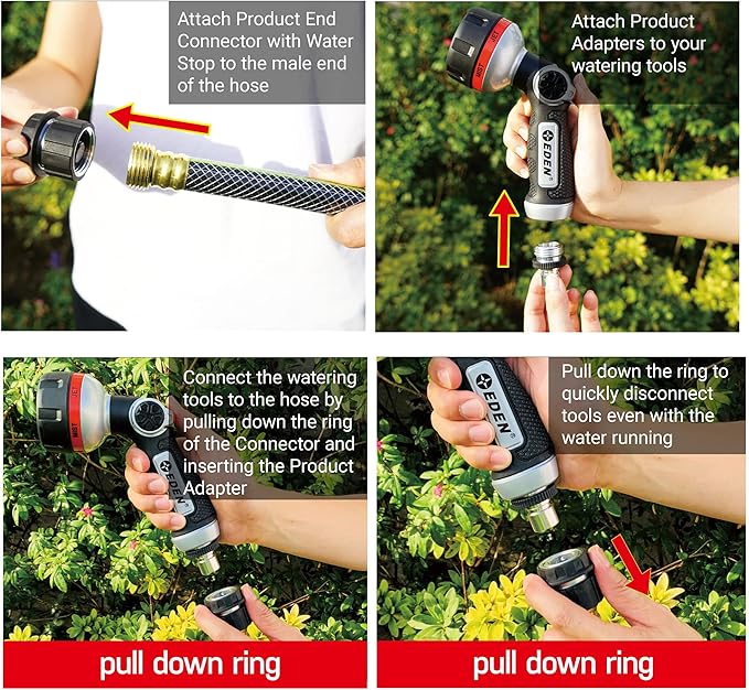 Eden 94269 Heavy Duty Metal Garden Hose Quick Connect with Water Stop Set, 4 pc
