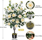 3.6FT Artificial Camellia Fake Tree, Artificial Plants & Flowers with 32 Yellow Pink Flowers for Door Front Decoration Porch Patio Living Room Office Indoor Outdoor Decor (2PCS Contains Faux Moss)