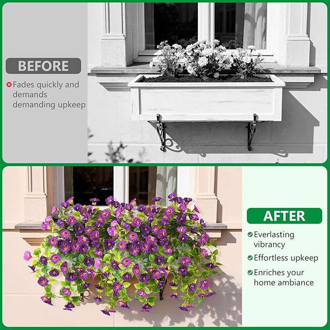 Homsunny Artificial Fake Flowers Plants UV Resistant, Faux Petunias Silk Flowers for Outdoors No Fade, Fake Outdoor Flowers for Planters Spring, Realistic Home Garden Balcony Yard Decor (Purple)
