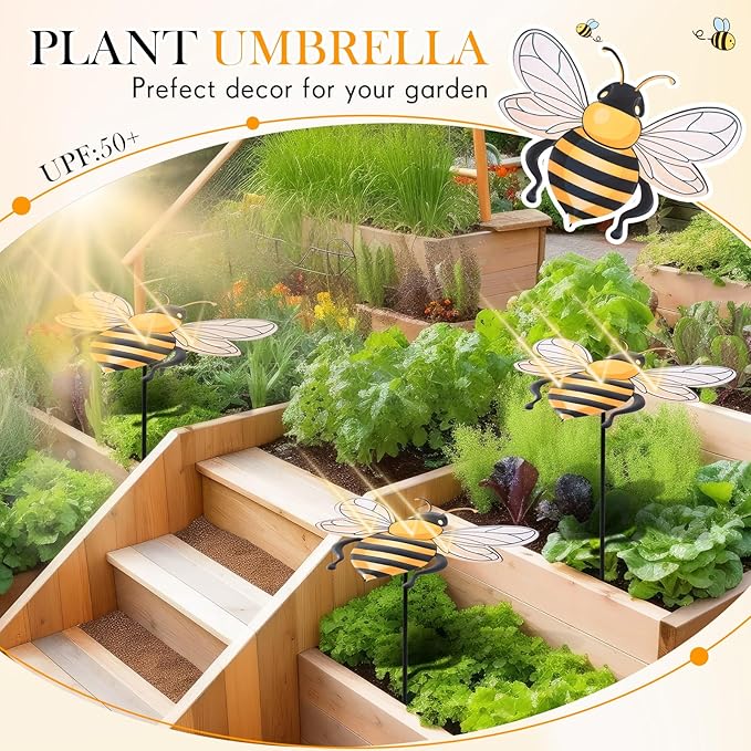 Reallnaive Small Metal Plant Umbrella for Outdoor Bee Garden Decor Umbrella Plants Shade Cover Sunshade Disk Outdoor for Potted Live Decor