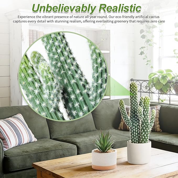 Artificial Cactus Small Fake Succulents Ceramic Plant for Home, Office, Kitchen, Living Room, Desk, Shelf, and Indoor Dec- 2packs