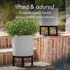 Veradek Demi Series Round Planter w/Stand for Porch/Patio | Durable Plastic-Stone Composite & Wooden Stand | Modern Décor for Tall Plants, Flowers