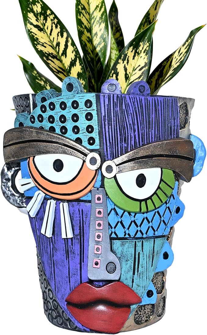 Midogaigai Abstract Face Planter Pots for Plants,Hand-Painted Colorful Flower Pots with Drainage,Indoor Outdoor Garden Decor Gift(Eclectic,Large)