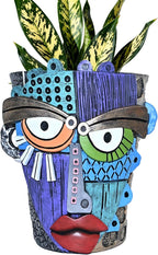 Midogaigai Abstract Face Planter Pots for Plants,Hand-Painted Colorful Flower Pots with Drainage,Indoor Outdoor Garden Decor Gift(Eclectic,Large)
