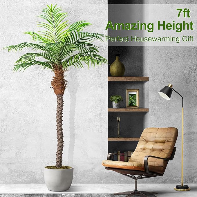 7ft Tall Artificial Phoenix Palm Tree for Outdoor Indoor Decor, Large Faux Coconut Silk Palm Tree Tropical Fake Tree Perfect for Outside Patio Poolside Home Office Decor (Set of 2)