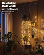Bamworld Hanging Shelves with Grow Light Plant Hanger Indoor Window Plant Shelves Wood Plant Wall Shelf Window Sill Plant Shelf Indoor Hanging Plant Stand Living Room Decor Garden Boho Decor