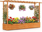 BECOMFORT Raised Garden Bed with Trellis & Hanging Roof, 45" Tall Fir Wood Planter Box with Drainage Holes, Outdoor Elevated Garden Planter for Climbing Vines (Orange, 79" Lx17.5 Wx45 H)