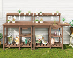 SERWALL Outdoor Potting Bench with Removeable Sink,Rot-Resistant HDPE Potting Table for Outside Gardening, All Weather Use - Brown