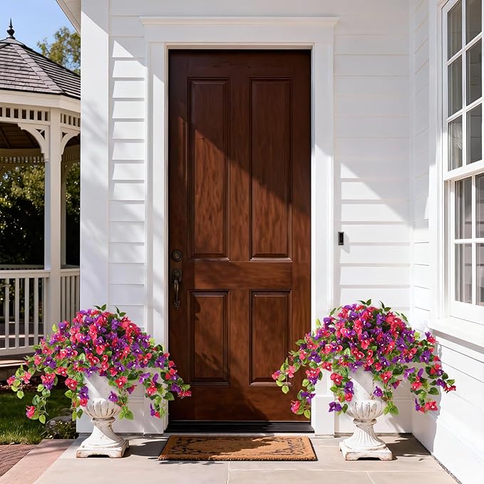 Homsunny Artificial Fake Flowers Plants for Outdoor Summer Decoration, 2 Pcs Faux Silk Flower Bougainvillea Vines Look Real UV Resistant for Home Porch Patio Balcony Yard Spring Decor(Mix Purple)