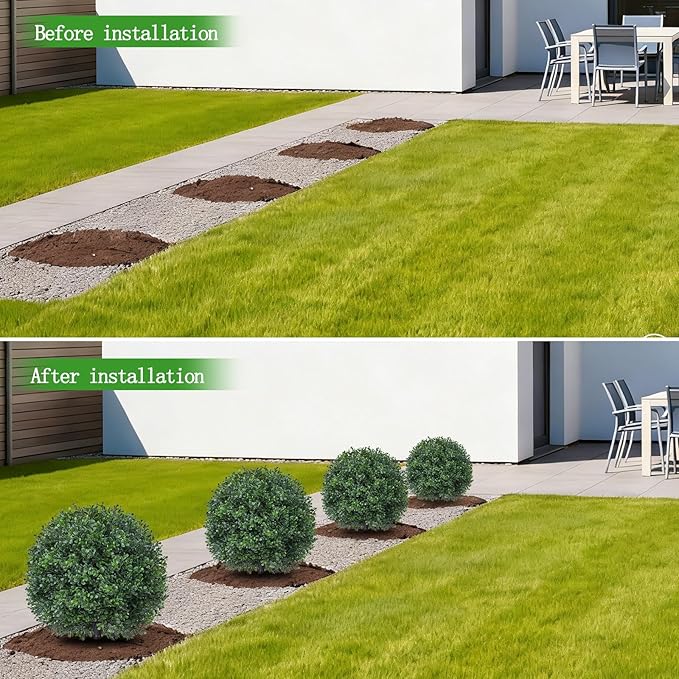 2Pcs Artificial Boxwood Topiary Ball Tree, UV Resistant Artificial Outdoor Shrubs with Spike, Decorative Evergreen Fake Topiary Bushes Plant for Front Porch Garden
