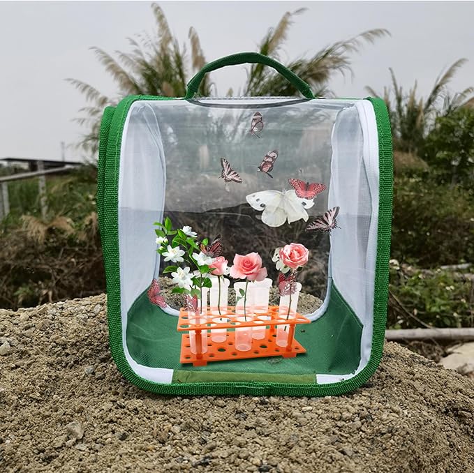 8Pcs 60ml Large Floral Tubes with Rack Holder, Detachable Floral Tubes Holder for Milkweed Leaf, Stem and Flower Cutting, More Stable Flower Holder