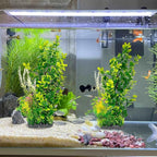 Aquarium Plants (2-Pack) Artificial Plastic Fish Fish Habitat Decor, Small to Moderate Size Aquarium Decorations, Safe Green Plants for Freshwater Tanks (Light Green & Gold Mix)