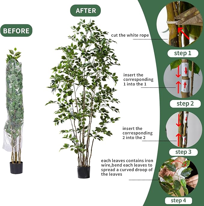 Bailikang Artificial Ficus Tree Indoor 5ft, Large Potted Faux Tree with Realistic Silk Leaves & Trunk for Home Office, Living Room Corner Decor
