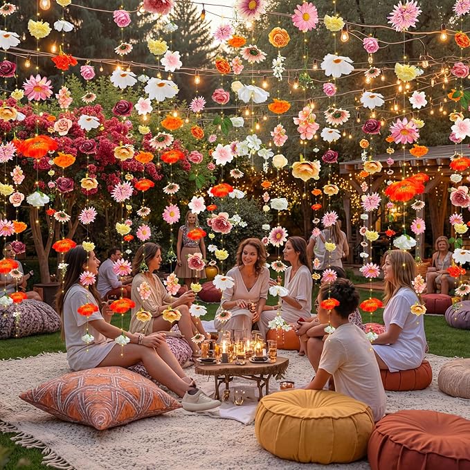 Suncalla 6 Pcs 35.4ft Hanging Flowers Garlands Backdrop Lighted Floating Fake Wildflower Vines LED Floral Garland Ceiling for Spring Wedding Bridal Shower Birthday Graduation Party (Vivid,Multicolor)