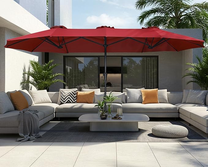 SUPERJARE 13FT Outdoor Umbrella for Patio, Double sided Pool Umbrellas with Fade Resistant Canopy, Large Table Umbrella for Deck, Market, Backyard - Burgundy(No Base)