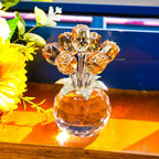 YWHL Handmade Crystal Gold Rose Flower Figurine with Round Vase, Romantic Rose Gifts for Women on Wedding Valentine's Chrismas, Glass Rose Flowers for Girlfriend Wife, Home Table Decorations