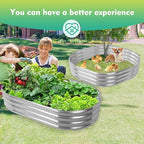 YSEJOMP 5X2.7X1 FT Oval Galvanized Metal Garden Raised Bed/Plant Box for Planting,32 Inches Diameter Iron Fire Pit Ring,Small Animal Fence-3 in 1 Modular Design in Black (Silver, 60X32X11.5 Inches)