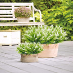 obbsie 12 Bundles Artificial Plants Outdoor, 18.2" UV Resistant Faux Monkey Grass Greenery Stems No Fade Faux Plastic Flowers Shrubs for Home Weddings Garden Porch Front Patio Office Decor- White