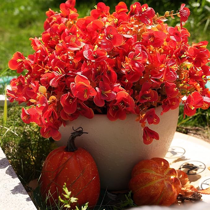 Artificial Flowers for Outdoor, UV Resistant Fake Silk Pansies Flowers, Realistic Faux Plants for Outside Indoor Porch Patio Window Box Planter Home Decor (12, Orange Red)