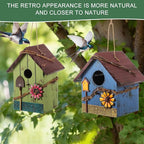 DoubleFill 2 Pcs Birdhouses for Outdoor Hanging Yard Outside Wooden Birdhouse Hand Painted Bird Box for Bird Lovers Bluebird Tree Garden Decor Decorative Birdhouse(Red,Blue,Wooden Roof)