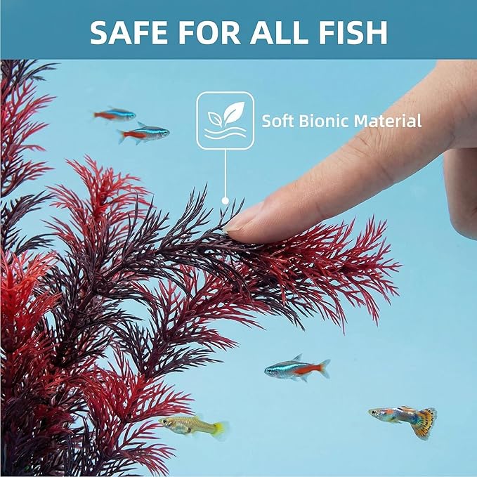 Artificial Plants – Tall Realistic Fish Tank Plants Decor with Stable Base, Safe Soft Leaves for Betta, Guppy, Shrimp & Tropical Fish, Natural Aquascape Decoration for Aquarium (3Pack-Red plants)