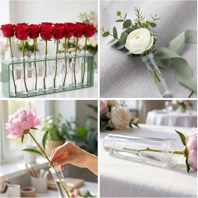 20PCS Floral Water Tubes, Plastic Water Tubes for Flowers, Reusable Orchid Tube Flower Vials for Single Stem Roses, Buds, Bouquets (White)