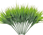 Yimingjin 12 Bundles Artificial Grass Fake Plants，Outdoor Fake Grass for Pot UV Resistant Patio Garden Porch Home Window Hanging Planter Decor Faux Plastic Shrubs(Green)