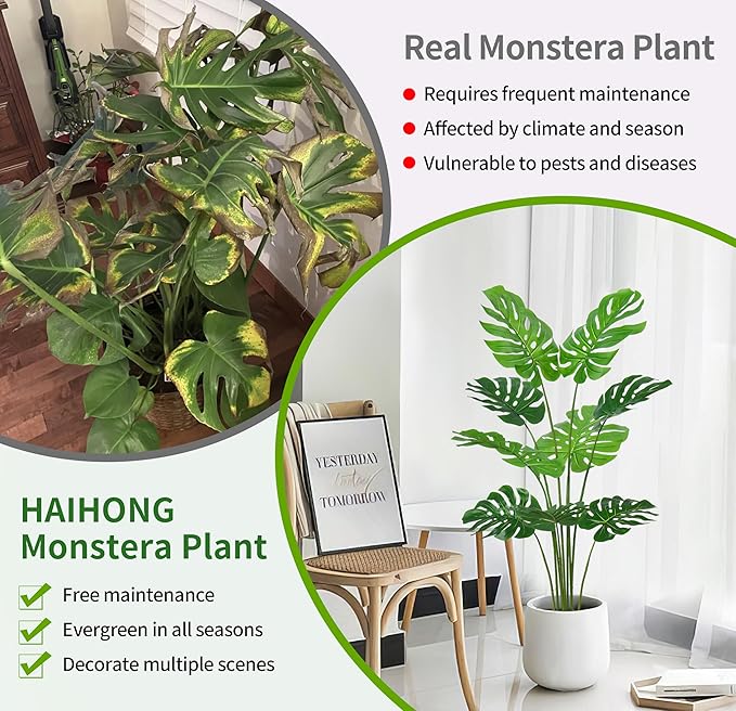 4FT Artificial Tree, Large Fake Monstera Deliciosa Plants with Real Touch Leaves,Faux Tropical Palm Trees for Home Room Decor Indoor Outdoor(1Pack)