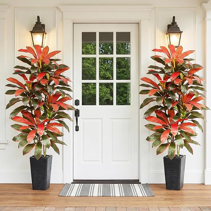Artificial Red Dracaena Tree - 6FT Tall Fake Plants with Black Square Planter - Artificial Plants Indoor Floor Plant in Pot - Large Tropical Fake Yucca Potted Tree for Home Office Living Room Decor