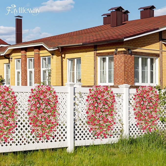 Artificial Hanging Flowers for Outdoors Spring Summer Decoration, 8PCS UV Resistant Silk Fake Hanging Plants for Patio Porch Front Yard Window Garden Indoor Decor(Hot Pink&Light Pink,8PCS)