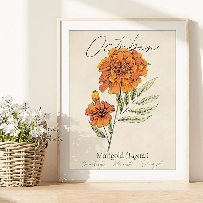 October Birth Flower Art Print - 11x14 (Unframed) | Capturing the Splendor of the October Birth Flower | Decor Accent for Birthdays and Special Occasions | Living Room Decor | Modern Home Decor
