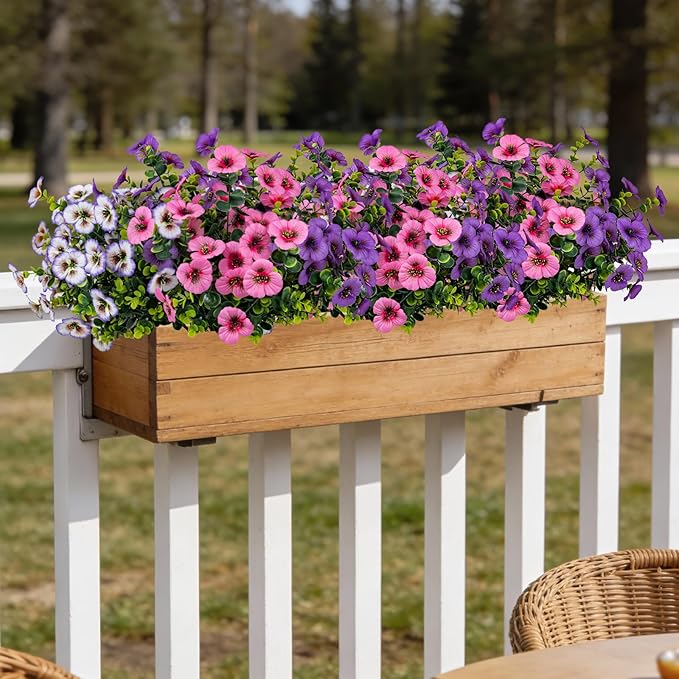 17 Inch Artificial Faux Pansy Flowers for Outdoor,Fake Pansies Flowers with Eucalyptus Leaves Fake Plants Greenery Boxwood Porch Patio Decor 6 Bundles(Light Purple,Pink,Light Purple White)