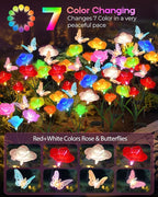 Solar Garden Lights Outdoor Waterproof 2 Pack Swaying Butterfly Light with 7- Color Changing Rose Flowers Solar Lights for Outside Garden Decor Lawn Yard Patio Path,Gifts for Mother's Day Women