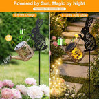 Solar Watering_Can Light with Bunny Silhouette Stake & Fairy Design - Cascading LED String Light for Garden Yard Patio Decor, IP65 Waterproof Outdoor Gift for Mom, Women, Birthday, Housewarming