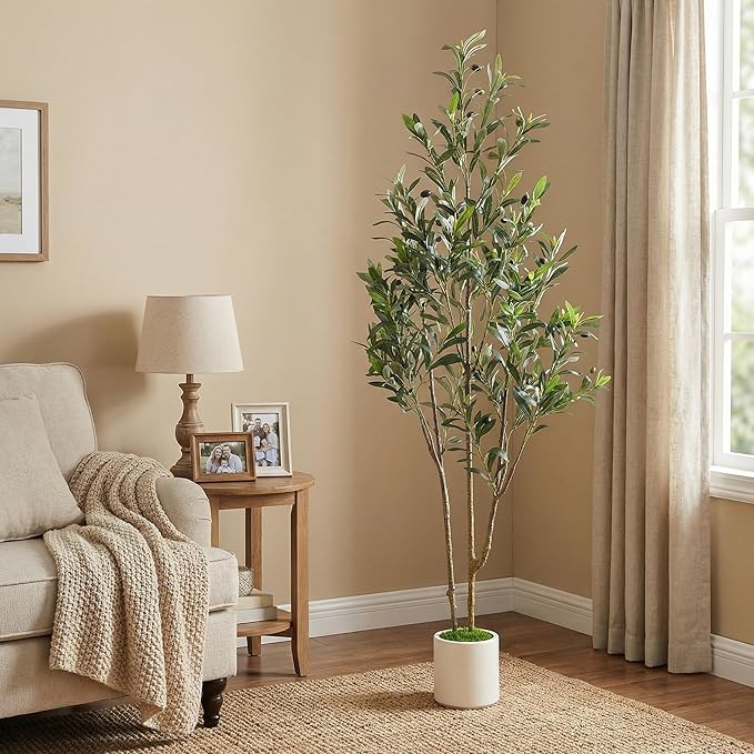 Alupssuc 5ft Olive Trees Artificial Indoor & Outdoor, Faux Olive Tree with Lively Artificial Trunk and Lifelike Fruits, Fake Potted Tree for Modern Home Office Living Room Decor